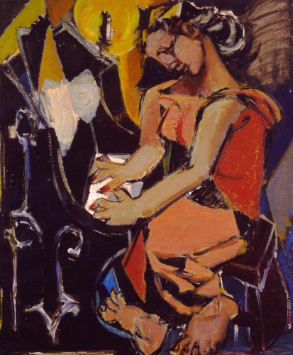 横地康國《オルガンを奏く女》1954年